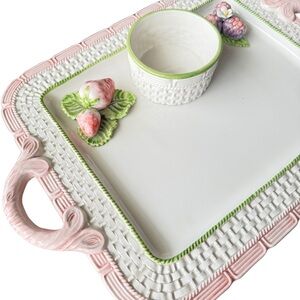 Charming Pink and White Ceramic Serving Tray with Bowl Grand millennial